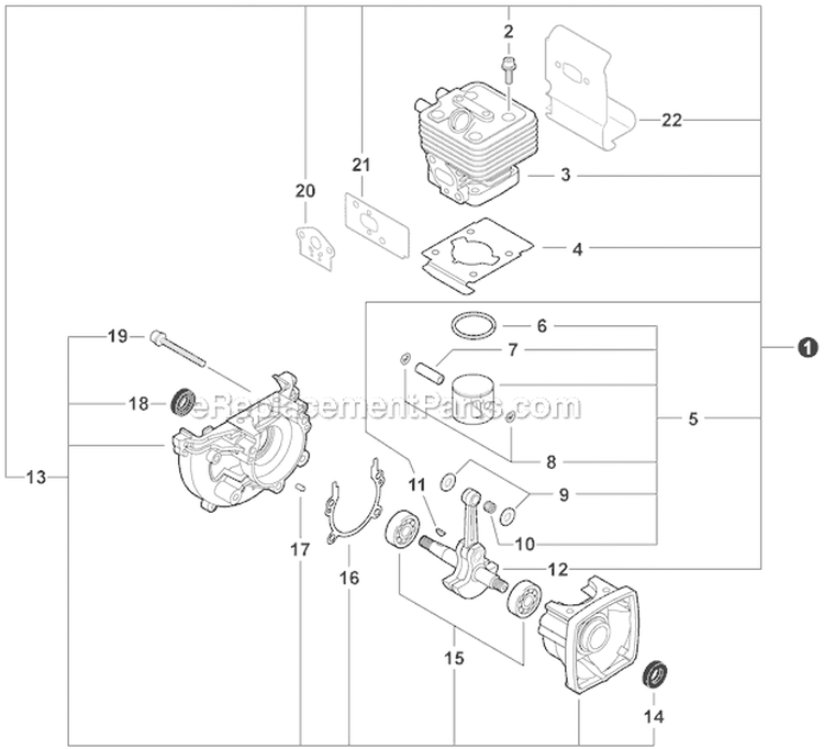 Engine Short Block Diagram and Parts List for SRM-266T T43413001001-T43413999999 Echo Trimmer