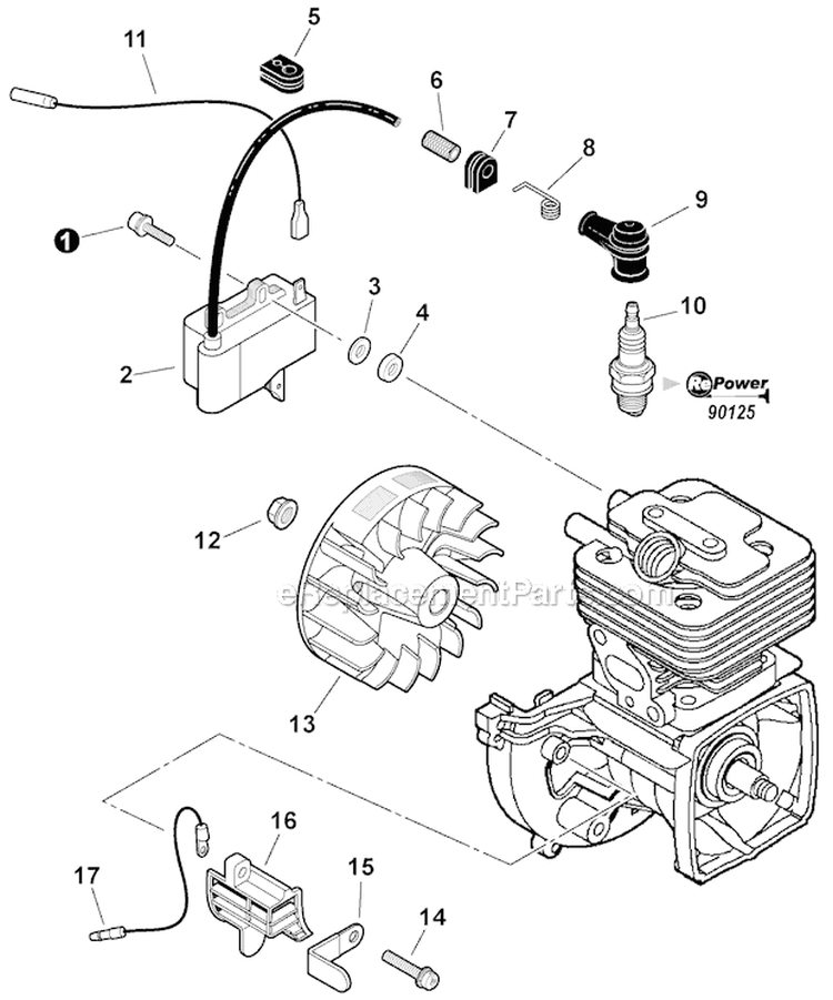 Flywheel, Ignition Diagram and Parts List for SRM-266T T43413001001-T43413999999 Echo Trimmer