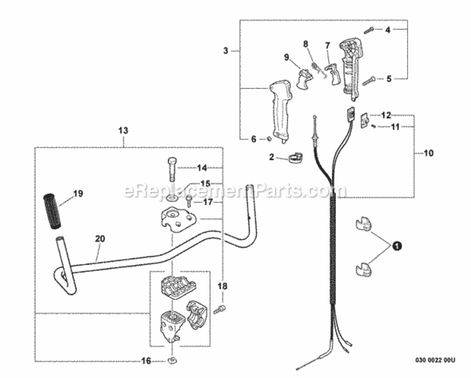 Handles_Throttle_Control Diagram and Parts List for SRM-266U T42712001001 - T42712999999 Echo Trimmer