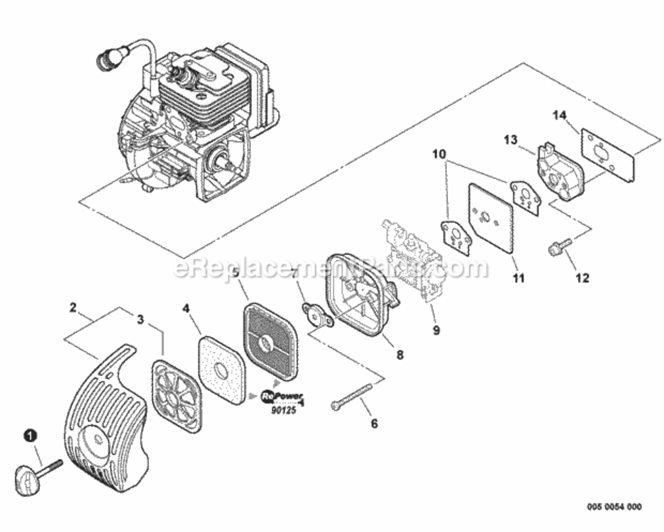 Intake Diagram and Parts List for SRM-266U T42712001001 - T42712999999 Echo Trimmer