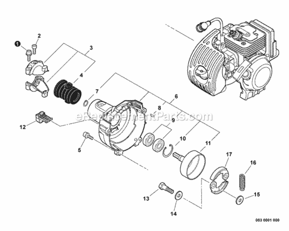 Clutch_Fan_Case Diagram and Parts List for SRM-266U T42712001001 - T42712999999 Echo Trimmer