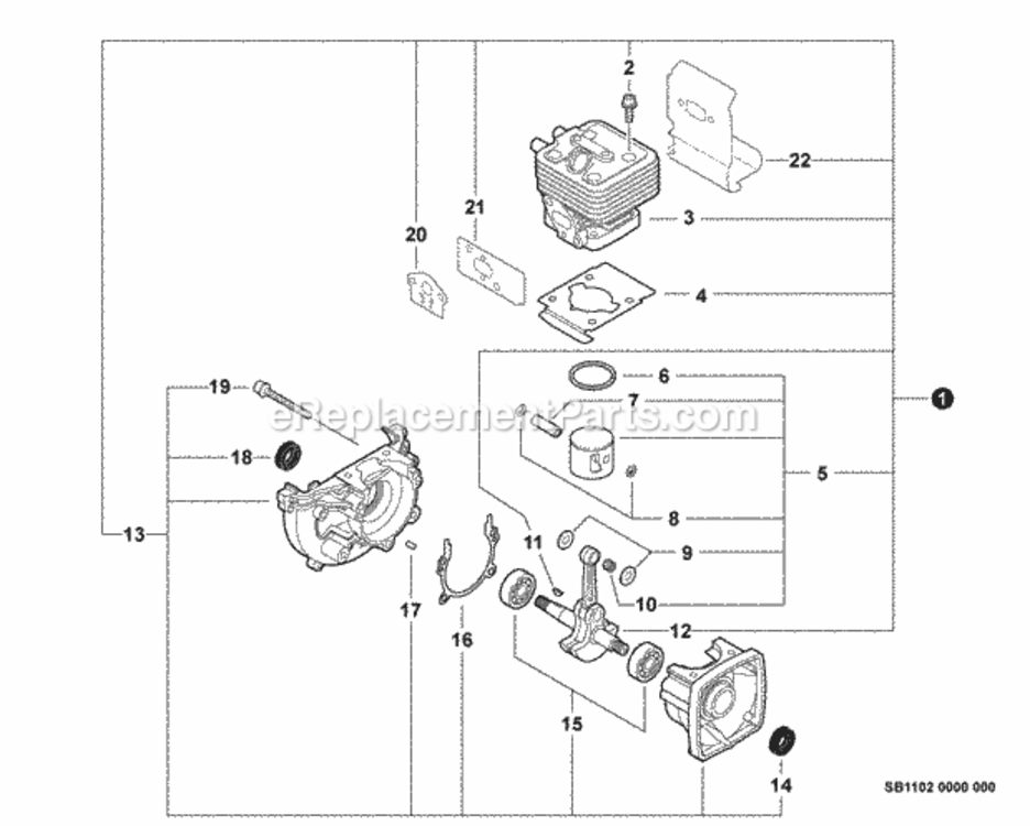 Engine_Short_Block_--_Sb1102 Diagram and Parts List for SRM-266U T42712001001 - T42712999999 Echo Trimmer