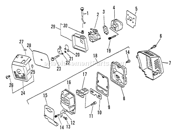 Page E Diagram and Parts List for SRM-3000 034001 - 037500 Echo Trimmer