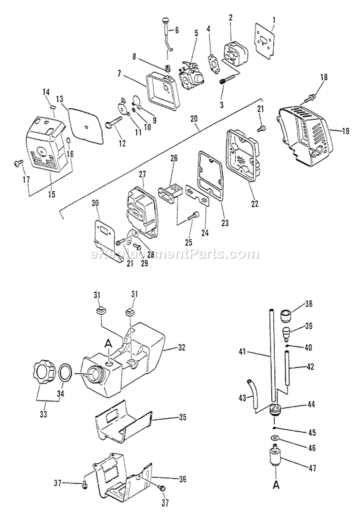 Page E Diagram and Parts List for SRM-3000 037501 - 043225 Echo Trimmer