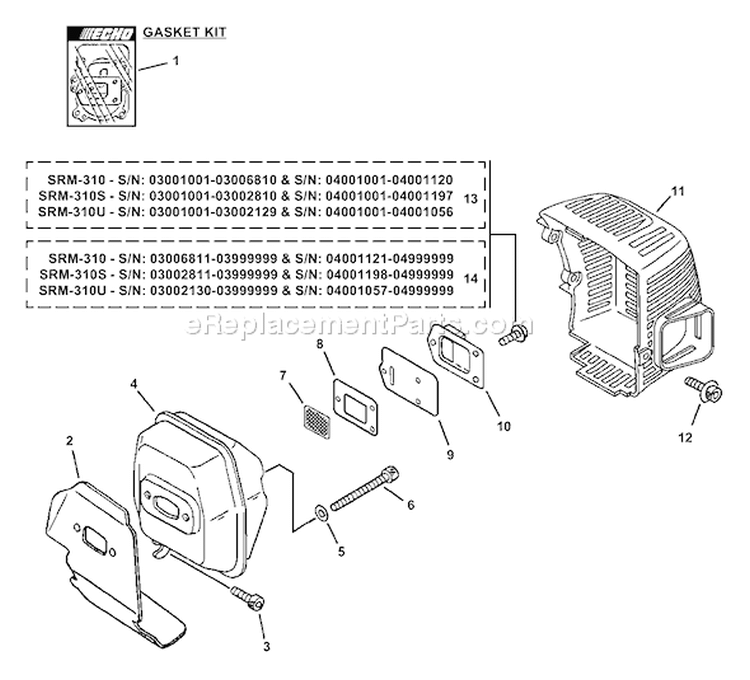 Page D Diagram and Parts List for SRM-310 04001001-04999999 Echo Trimmer