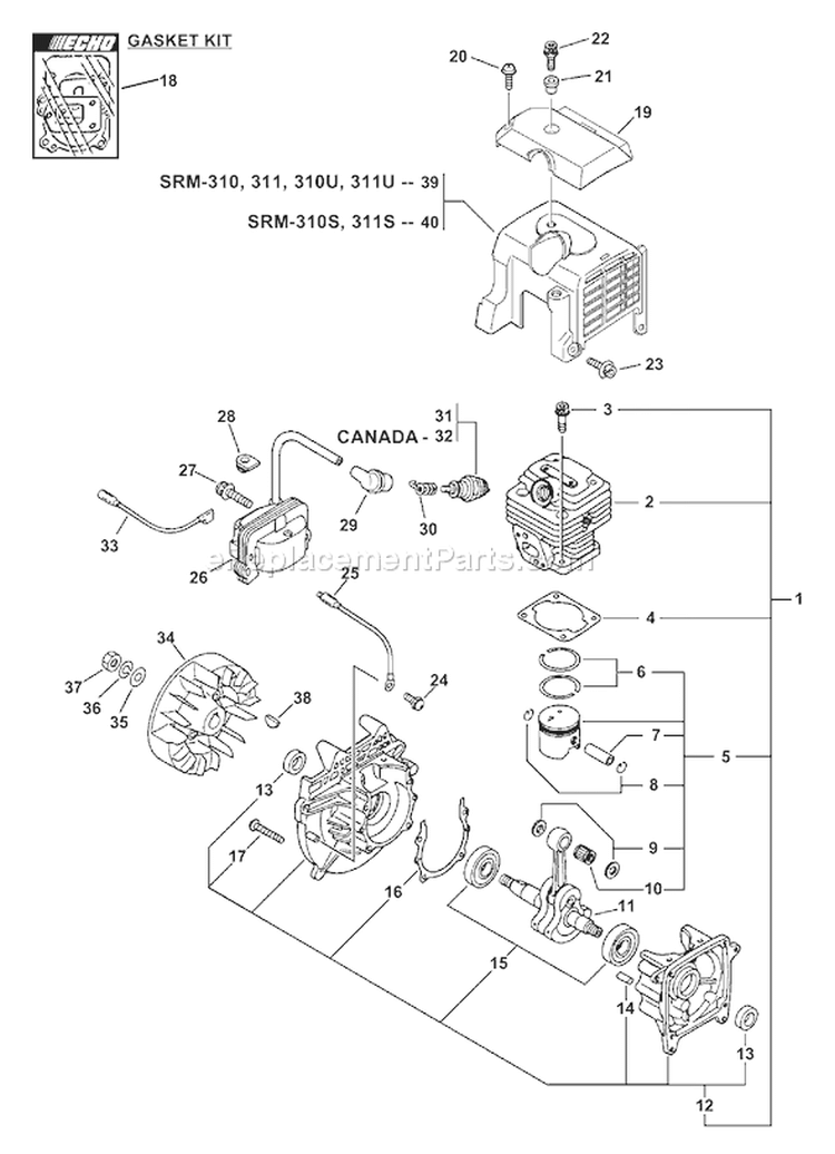 Page C Diagram and Parts List for SRM-310 04001001-04999999 Echo Trimmer