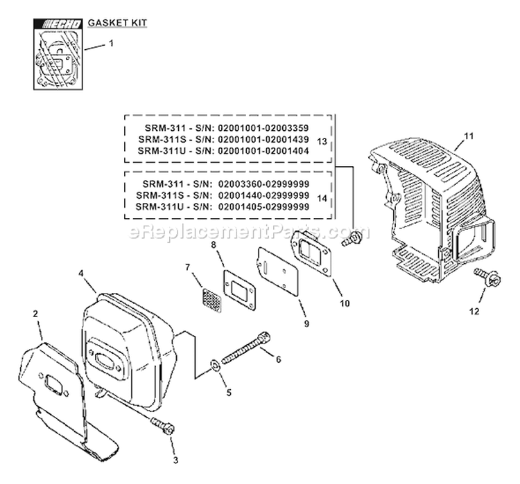 Page D Diagram and Parts List for SRM-311U 02001001-02999999 Echo Trimmer
