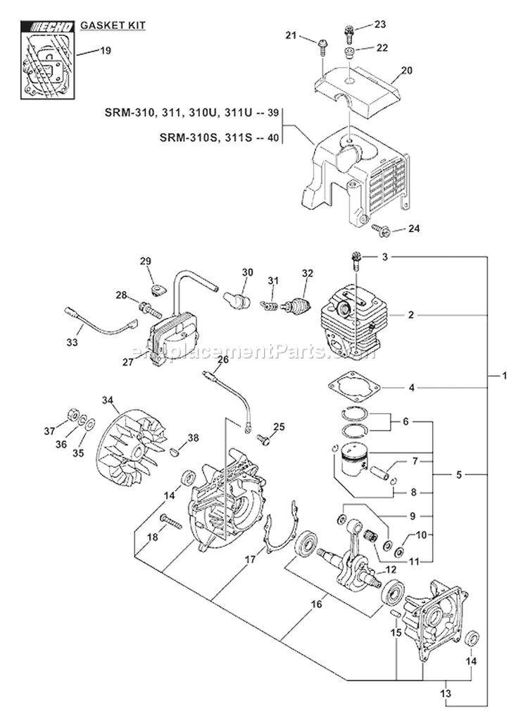 Page C Diagram and Parts List for SRM-311 10001001-10999999 Echo Trimmer