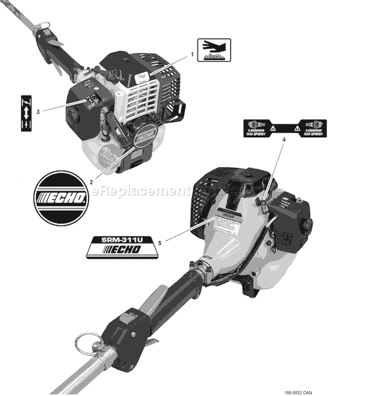 Page K Diagram and Parts List for SRM-311U S82613001001-S82613999999 Echo Trimmer