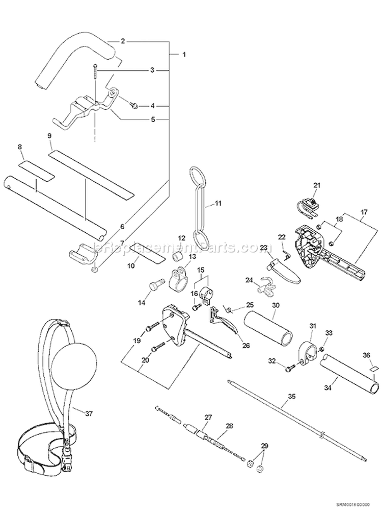 Page D Diagram and Parts List for SRM-340 04001001-04999999 Echo Trimmer