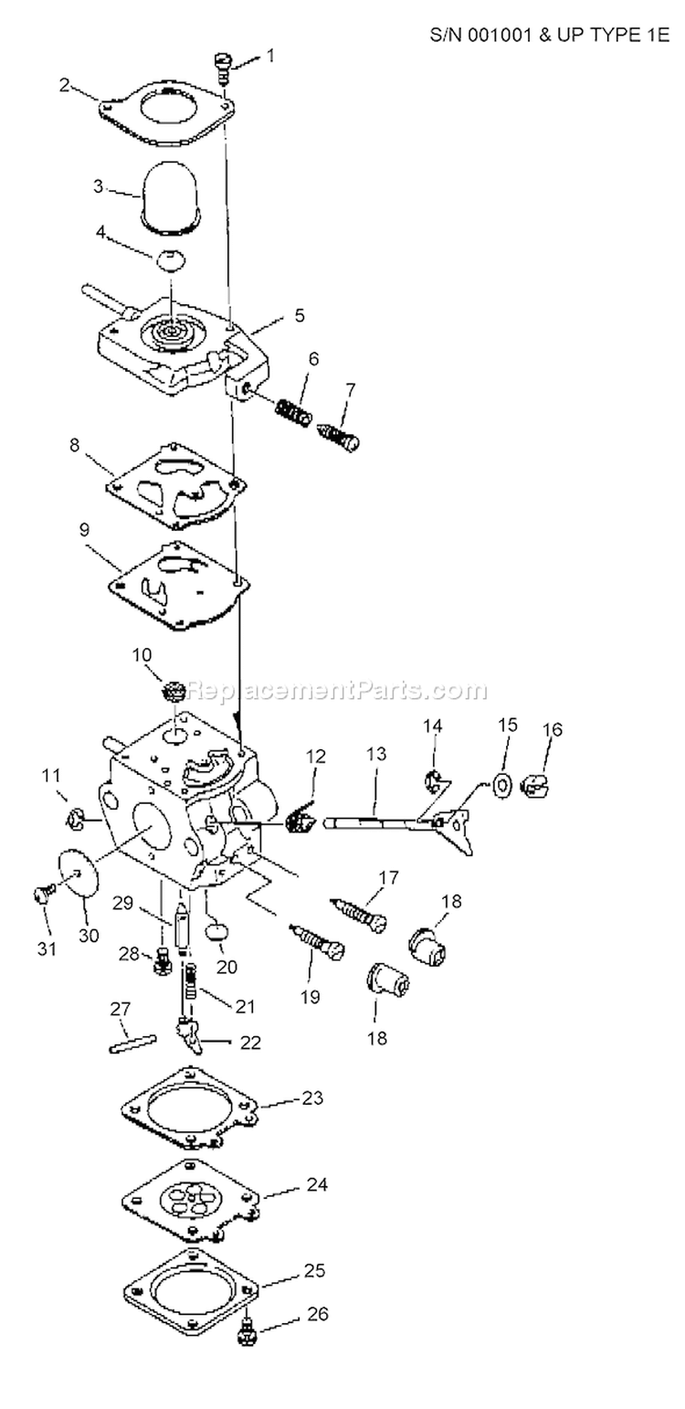 Page A Diagram and Parts List for SRM-3800 Type 1E -After S/N 001001 Echo Trimmer