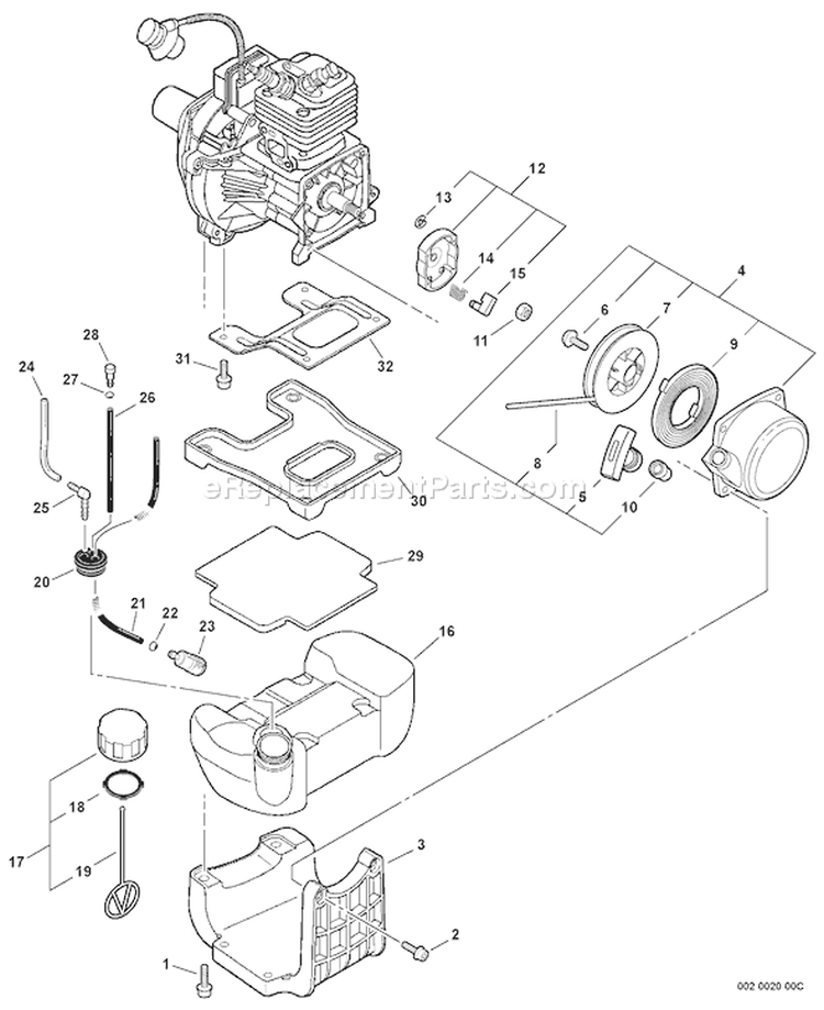 Page G Diagram and Parts List for SRM-410U S05704001001 - S05704999999 Echo Trimmer