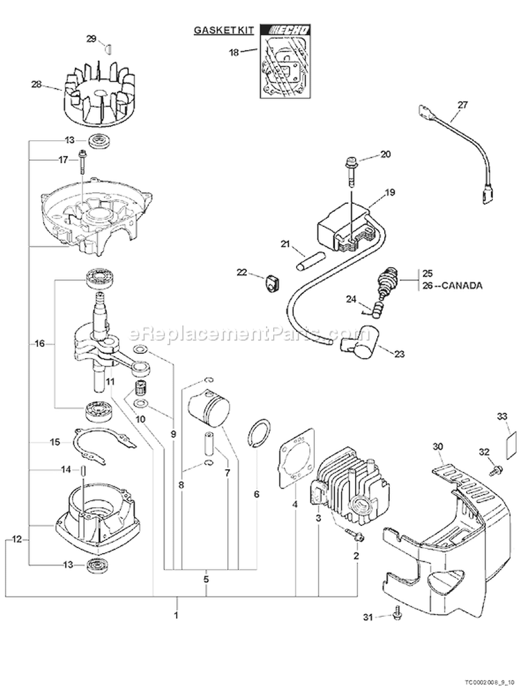Page B Diagram and Parts List for TC-210I 10001001 - 10999999 Echo Tiller