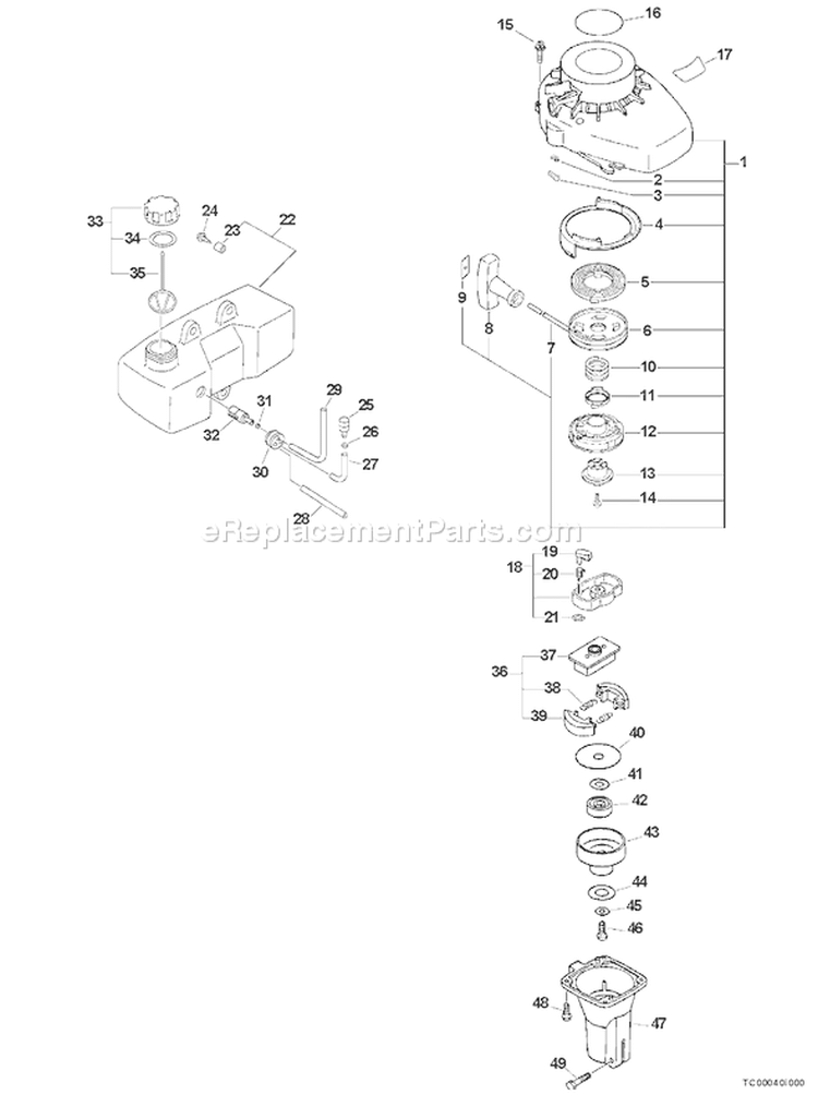 Page C Diagram and Parts List for TC-210I 07001001-07999999 Echo Tiller