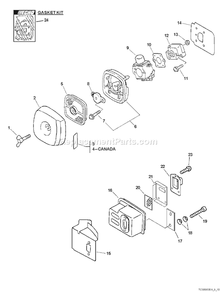 Page E Diagram and Parts List for TC-210I 10001001 - 10999999 Echo Tiller