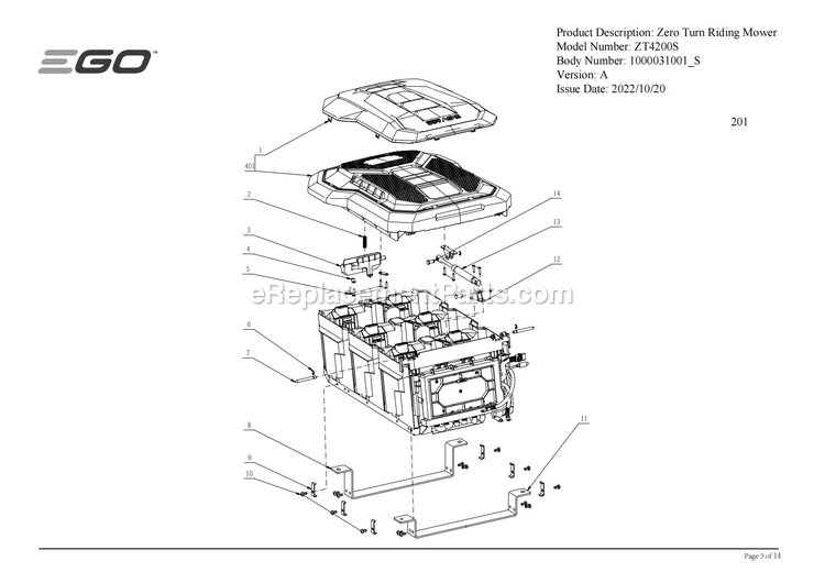 Page G Diagram and Parts List for ZT4200S A Ego Lawn Mower