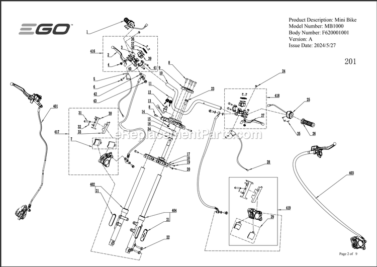 Page B Diagram and Parts List for MB1000 A Ego Lawn Tractor Accessories