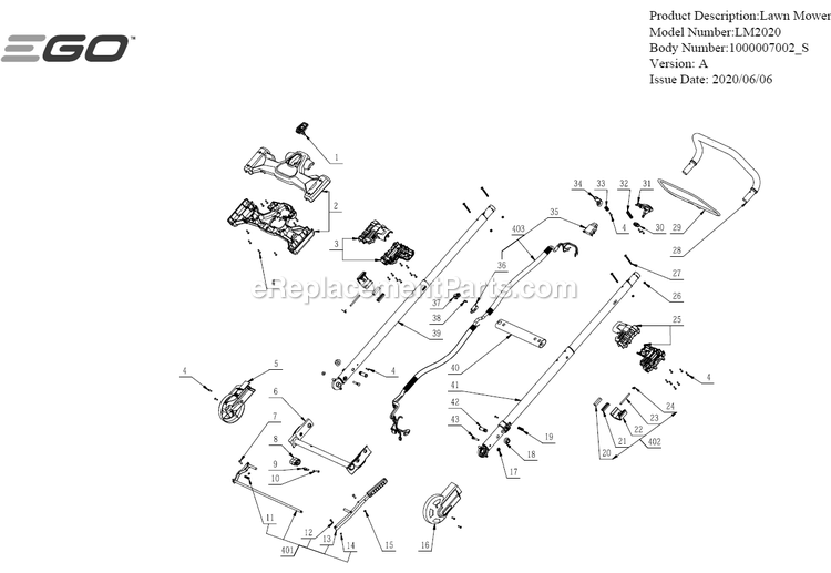 Page C Diagram and Parts List for LM2020 A Ego Lawn Mower