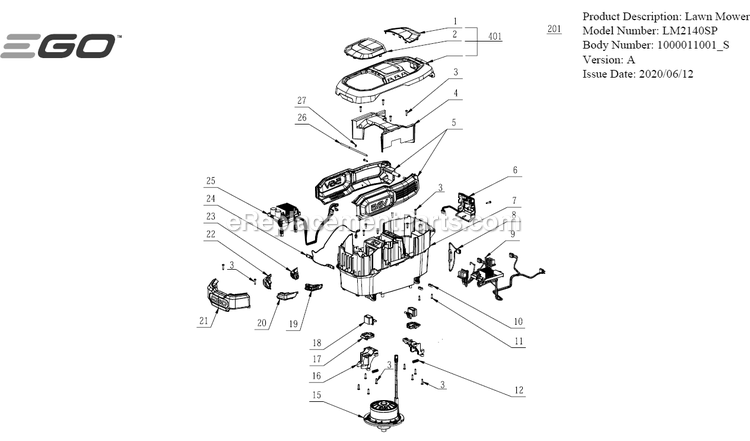 Page B Diagram and Parts List for LM2140SP A Ego Lawn Mower