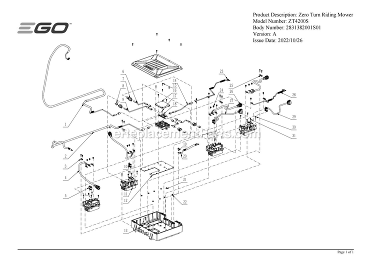Page H Diagram and Parts List for ZT4200S A Ego Lawn Mower