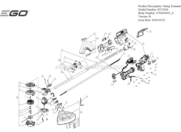 Page A Diagram and Parts List for ST1520S B Ego Trimmer