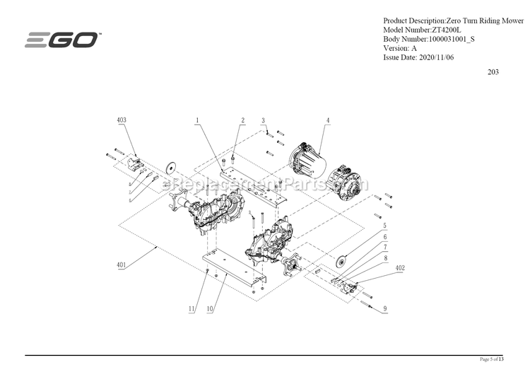 Page I Diagram and Parts List for ZT4200L A Ego Lawn Mower