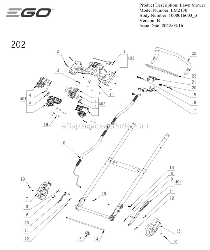 Page C Diagram and Parts List for LM2130 B Ego Lawn Mower