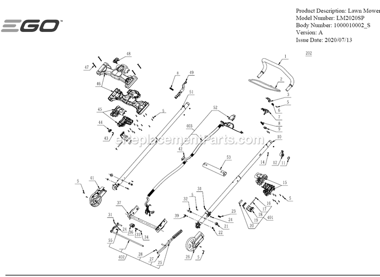 Page C Diagram and Parts List for LM2020SP A Ego Lawn Mower