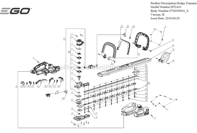 Page A Diagram and Parts List for HT2410 B Ego Hedge Trimmer