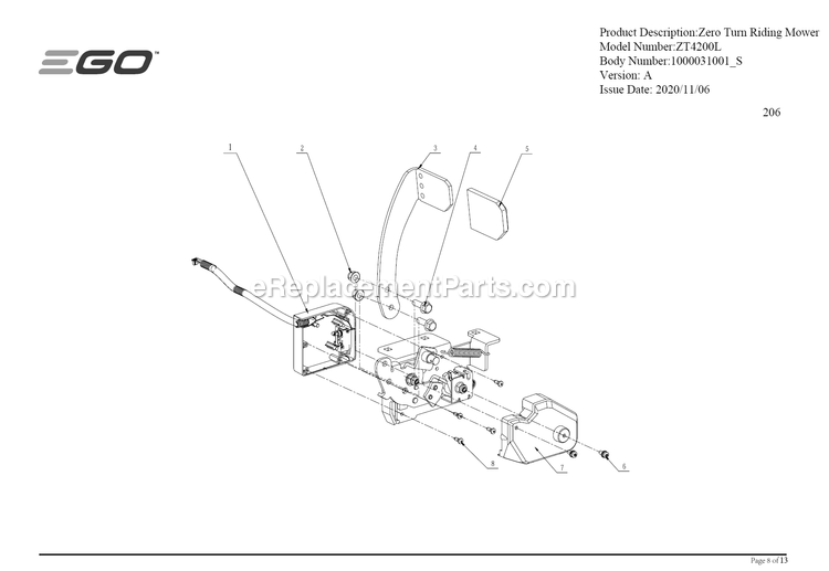 Page L Diagram and Parts List for ZT4200L A Ego Lawn Mower