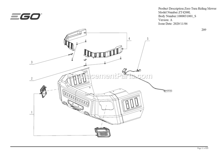 Page C Diagram and Parts List for ZT4200L A Ego Lawn Mower