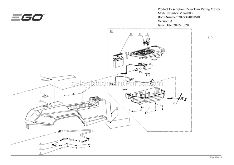 Page C Diagram and Parts List for ZT4200S A Ego Lawn Mower