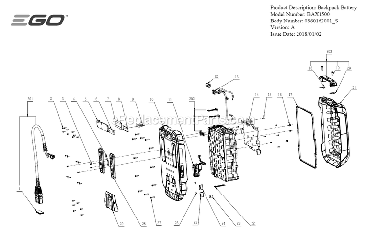 Page A Diagram and Parts List for BAX1500 A Ego Lawn Tractor Accessories