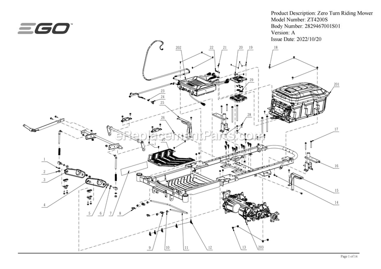 Page A Diagram and Parts List for ZT4200S A Ego Lawn Mower