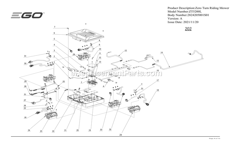 Page D Diagram and Parts List for ZT5200L A Ego Lawn Mower