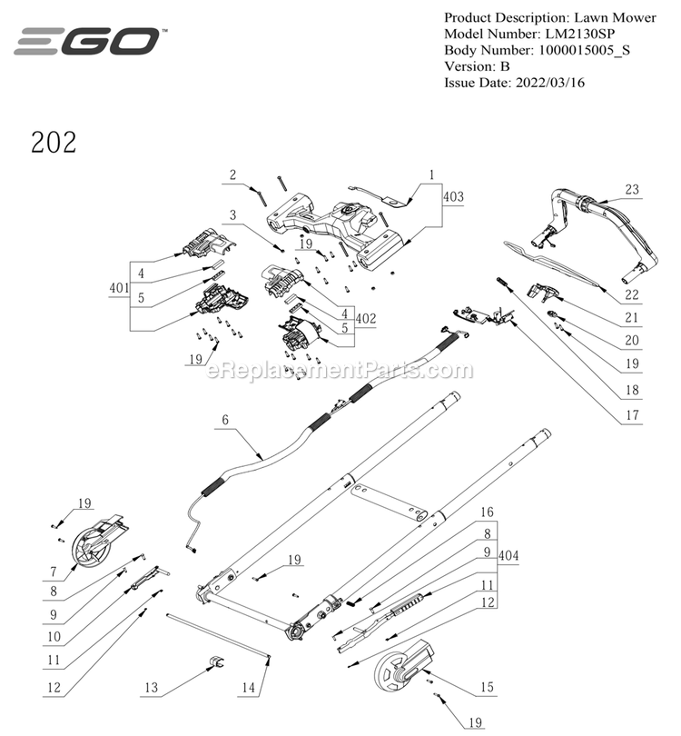 Page C Diagram and Parts List for LM2130SP B Ego Lawn Mower