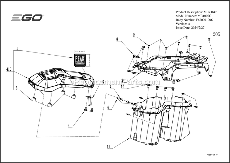 Page F Diagram and Parts List for MB1000C A Ego Lawn Tractor Accessories