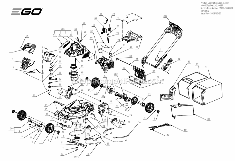 Page A Diagram and Parts List for LM2200SP A Ego Lawn Mower
