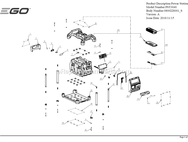 Page A Diagram and Parts List for PST3040 A Ego Lawn Tractor Accessories