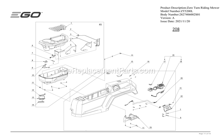 Page J Diagram and Parts List for ZT5200L A Ego Lawn Mower