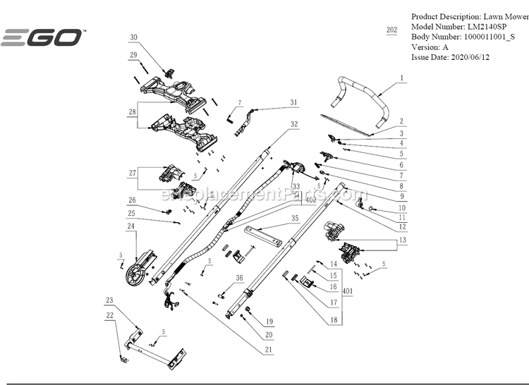 Page C Diagram and Parts List for LM2140SP A Ego Lawn Mower
