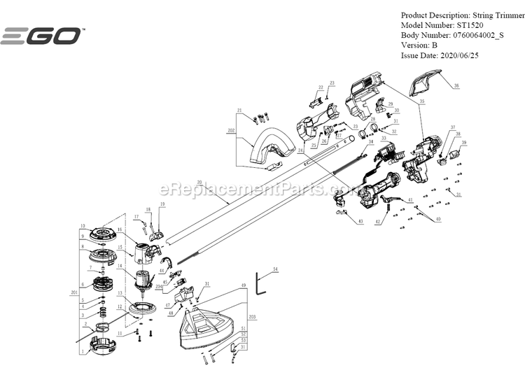 Page A Diagram and Parts List for ST1520 B Ego Trimmer