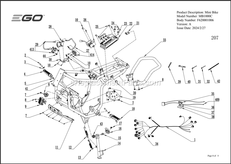 Page H Diagram and Parts List for MB1000C A Ego Lawn Tractor Accessories