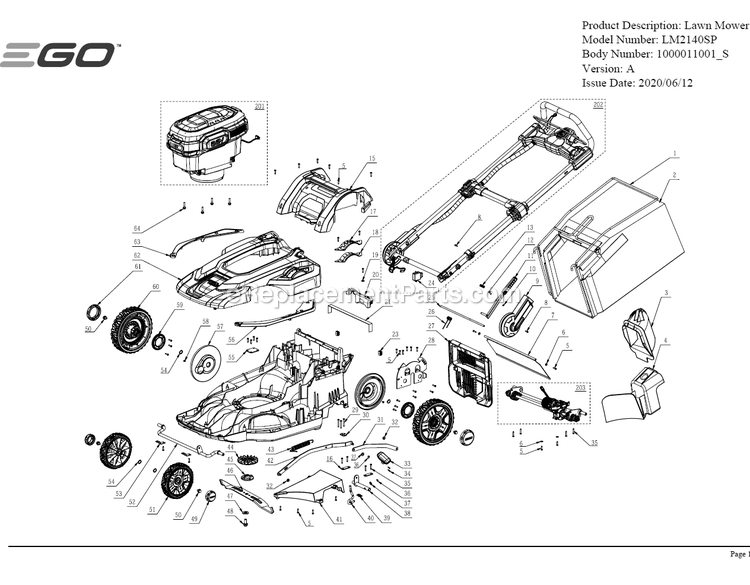 Page A Diagram and Parts List for LM2140SP A Ego Lawn Mower