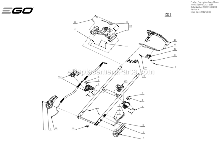 Page B Diagram and Parts List for LM2120SP A Ego Lawn Mower