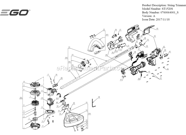 Page A Diagram and Parts List for ST1520S A Ego Trimmer