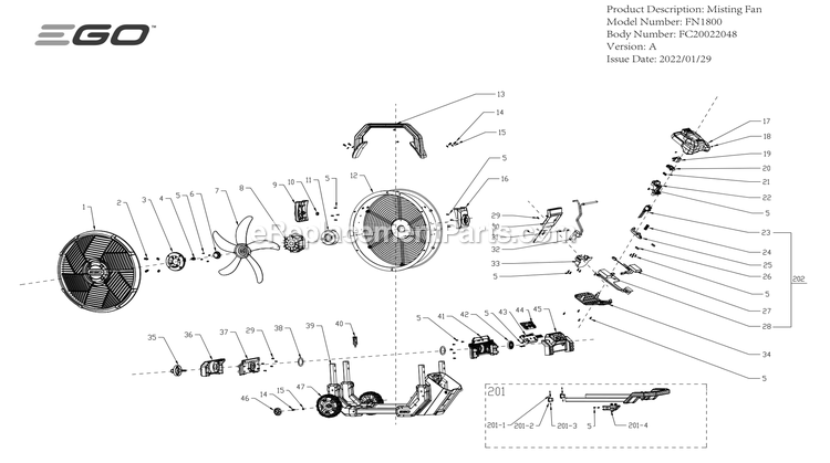 Page A Diagram and Parts List for FN1800 A Ego Lawn Tractor Accessories