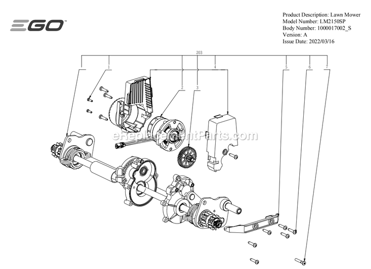 Page D Diagram and Parts List for LM2150SP A Ego Lawn Mower