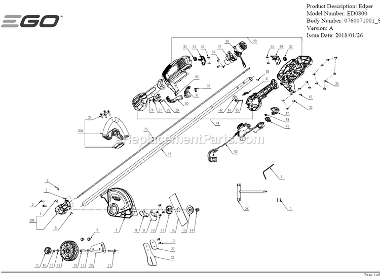 Page A Diagram and Parts List for ED0800 A Ego Edger