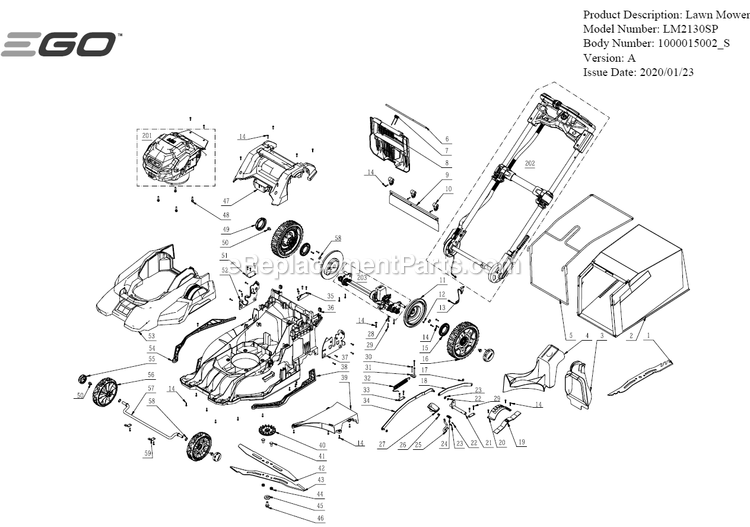 Page A Diagram and Parts List for LM2130SP A Ego Lawn Mower